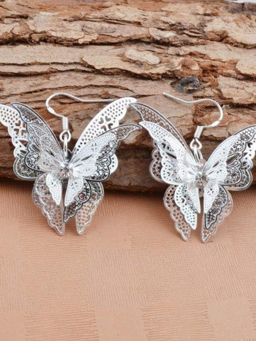 Womens Silver ButterFly Dangle Earrings